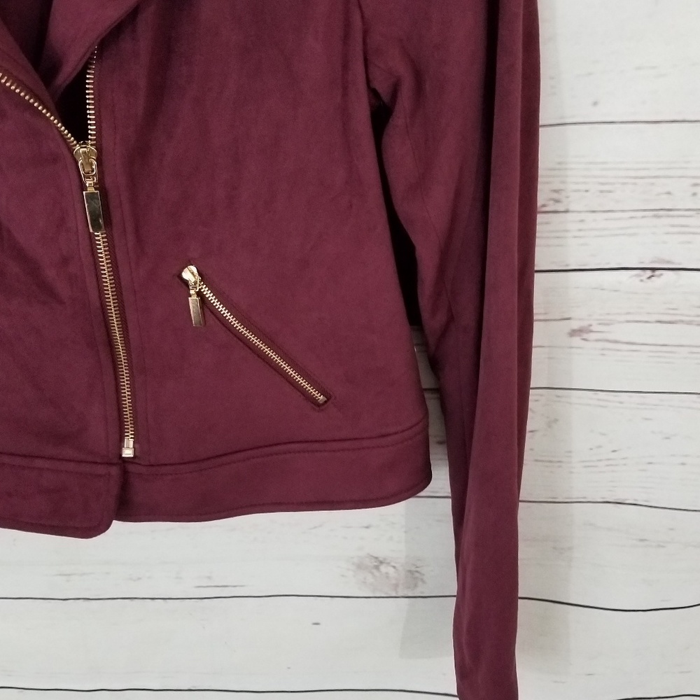 Thalia Jacket Burgundy Small Moto Zip Up Small - Picture 3 of 3